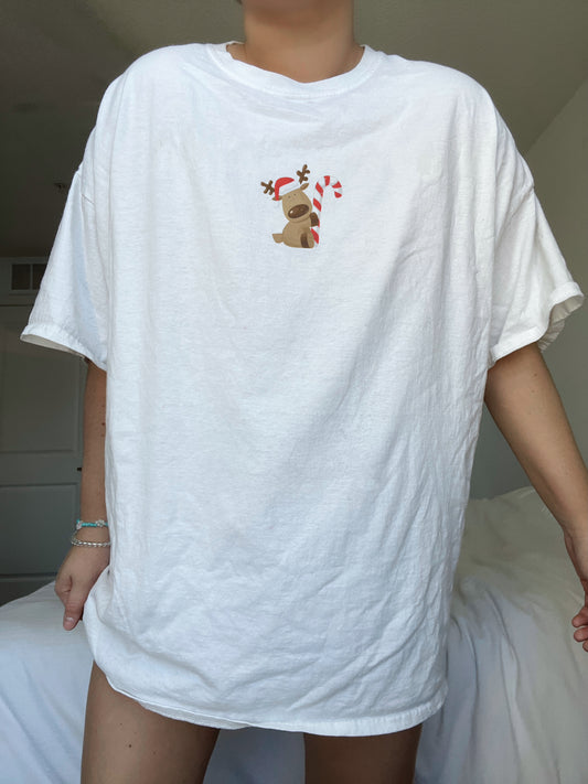 Candy Cane Reindeer Cotton Tee